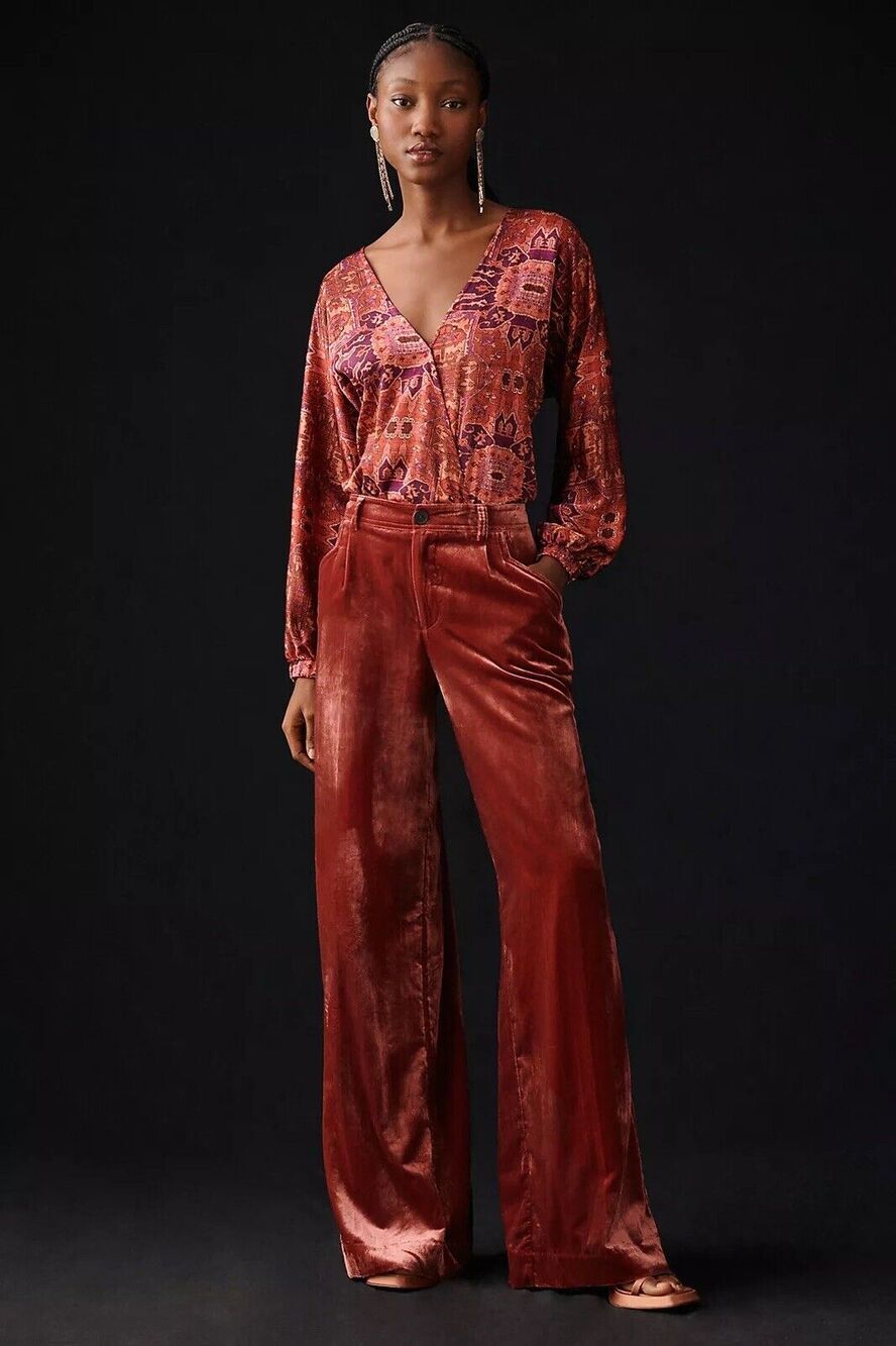 Anthropologie Wide-Leg Velvet Trousers - Women's - New Size 12